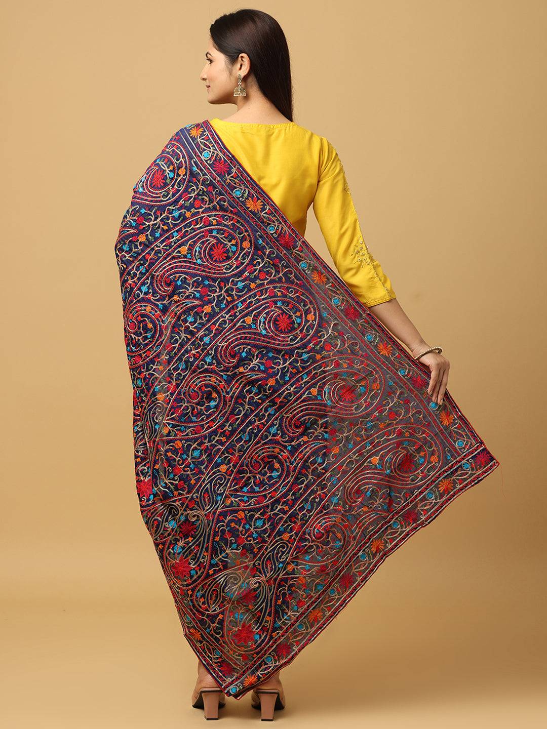 Navy Vivid Multicolour Pashmina Dupatta