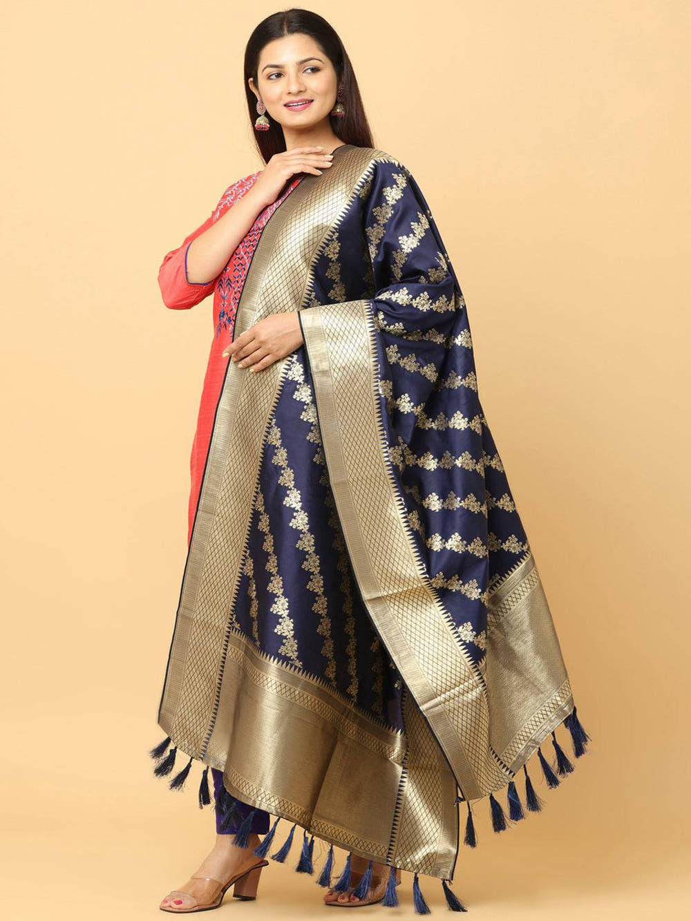 Navy Colour Woven Design Dupatta