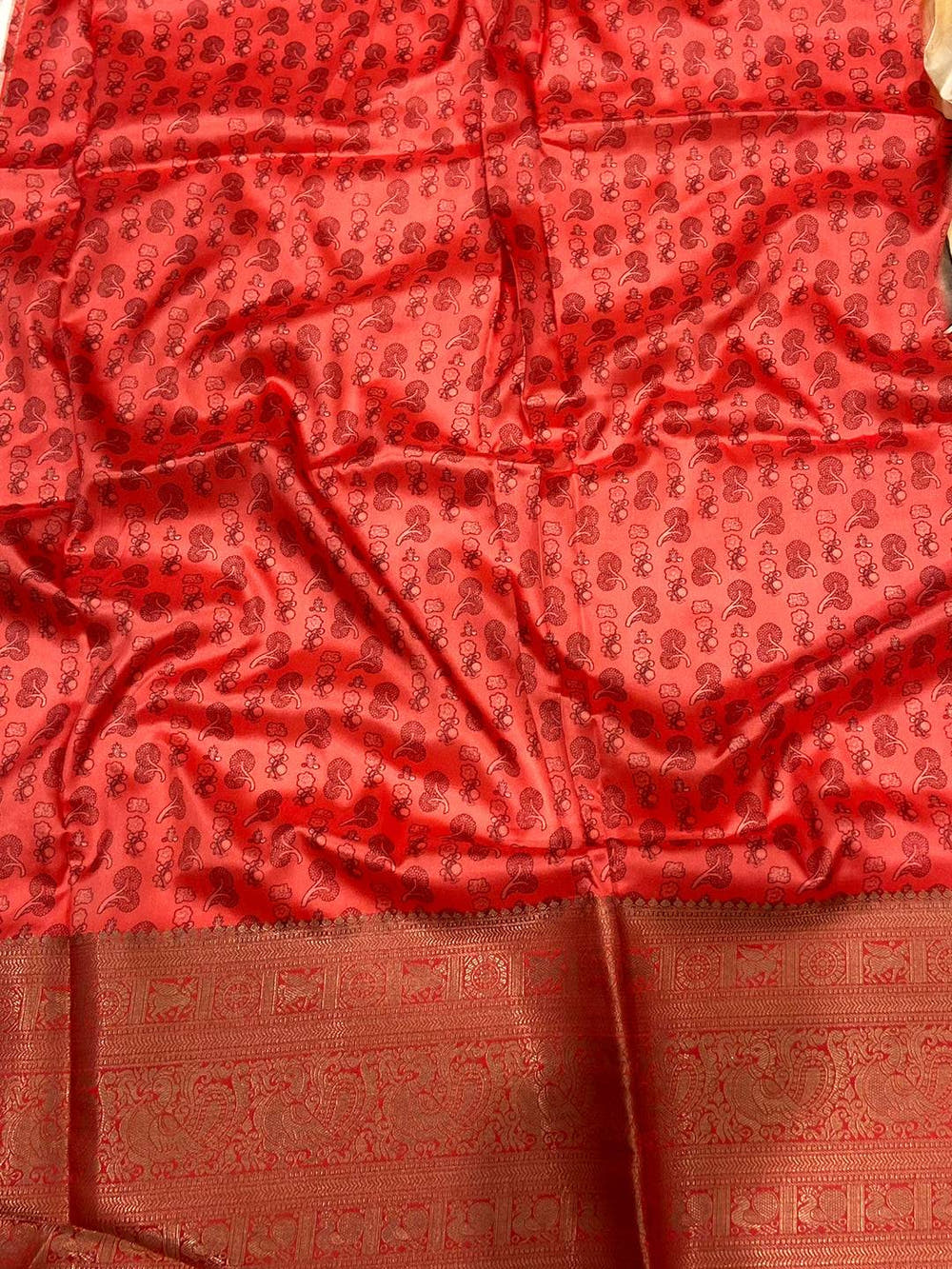 Ethereal Beige Banarasi Silk Kalamkari Saree