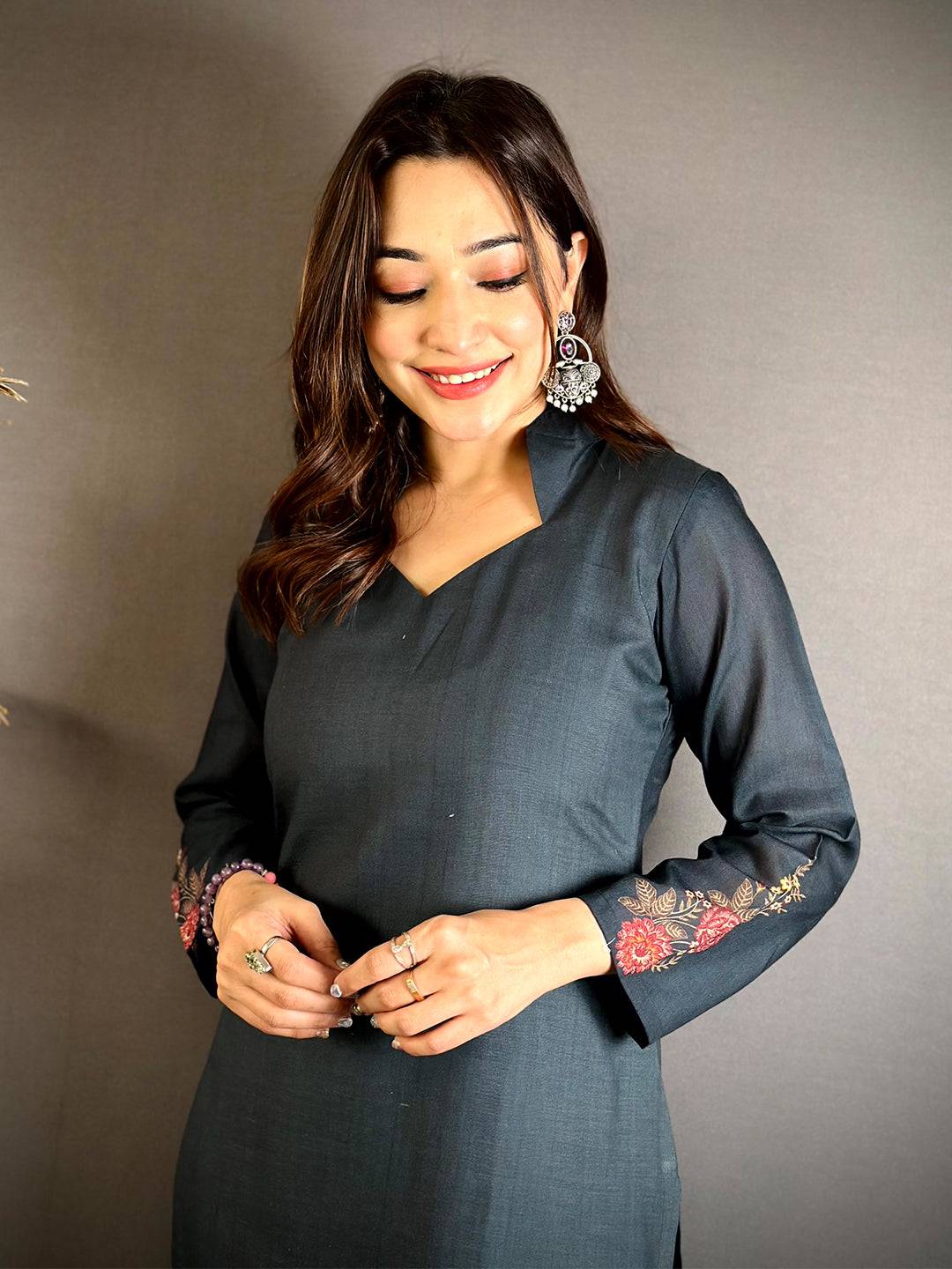Diamond Neck Floral Mul  Kurti