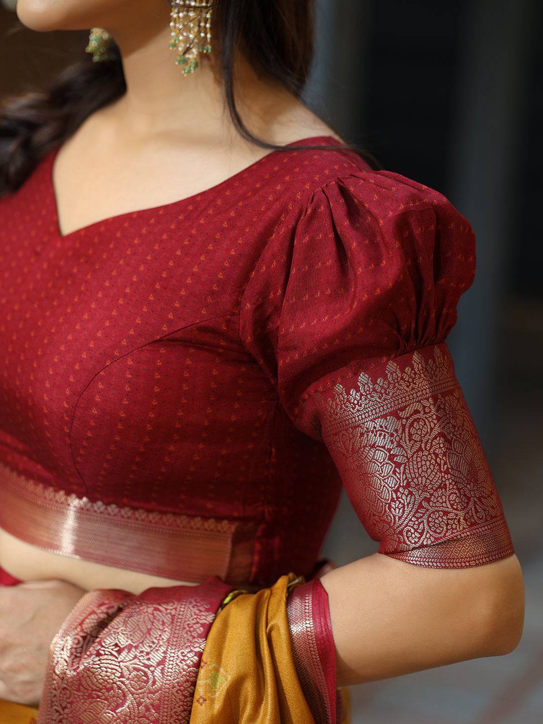 Pichwai Print Zari Weaving Pallu Saree In Mustard Colour - Luxe