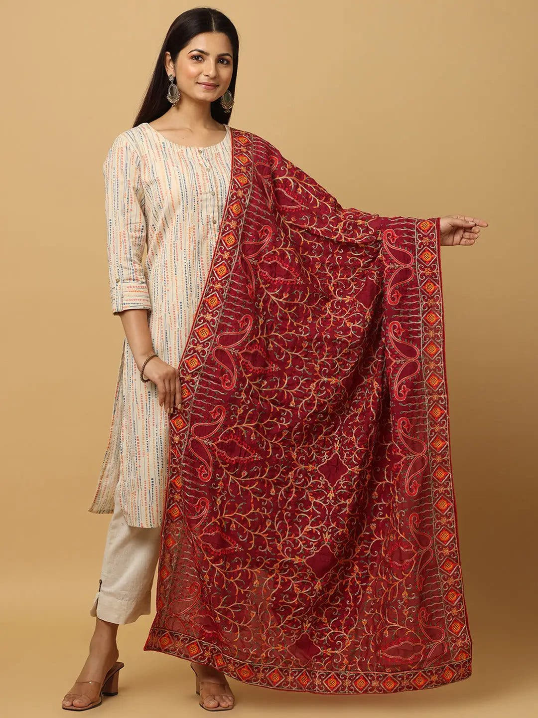 Wine Crimson Paisley Pashmina Dupatta
