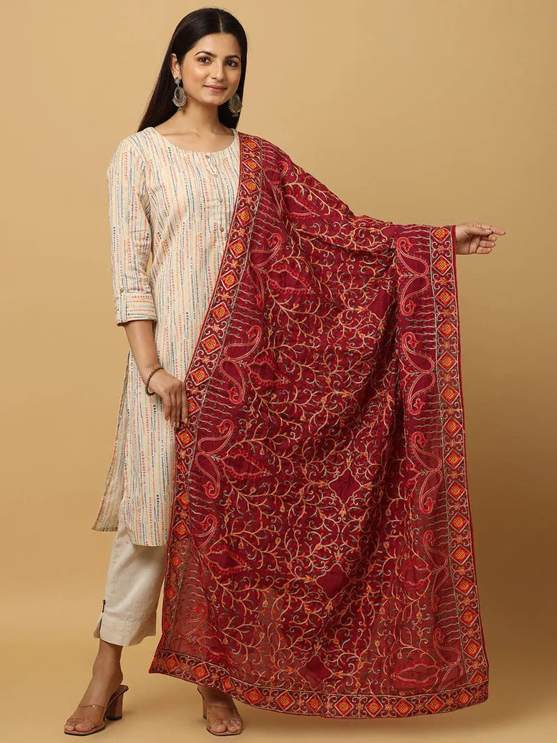 Wine Crimson Paisley Pashmina Dupatta
