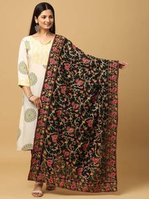 Black Delicate Floral Vine Pashmina Dupatta