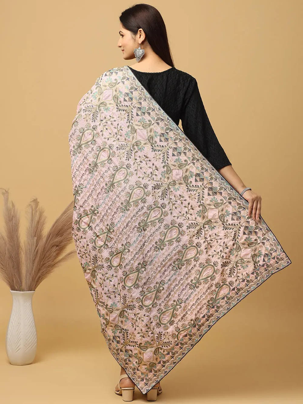 Light Pink Pastel Floral Pashmina Dupatta