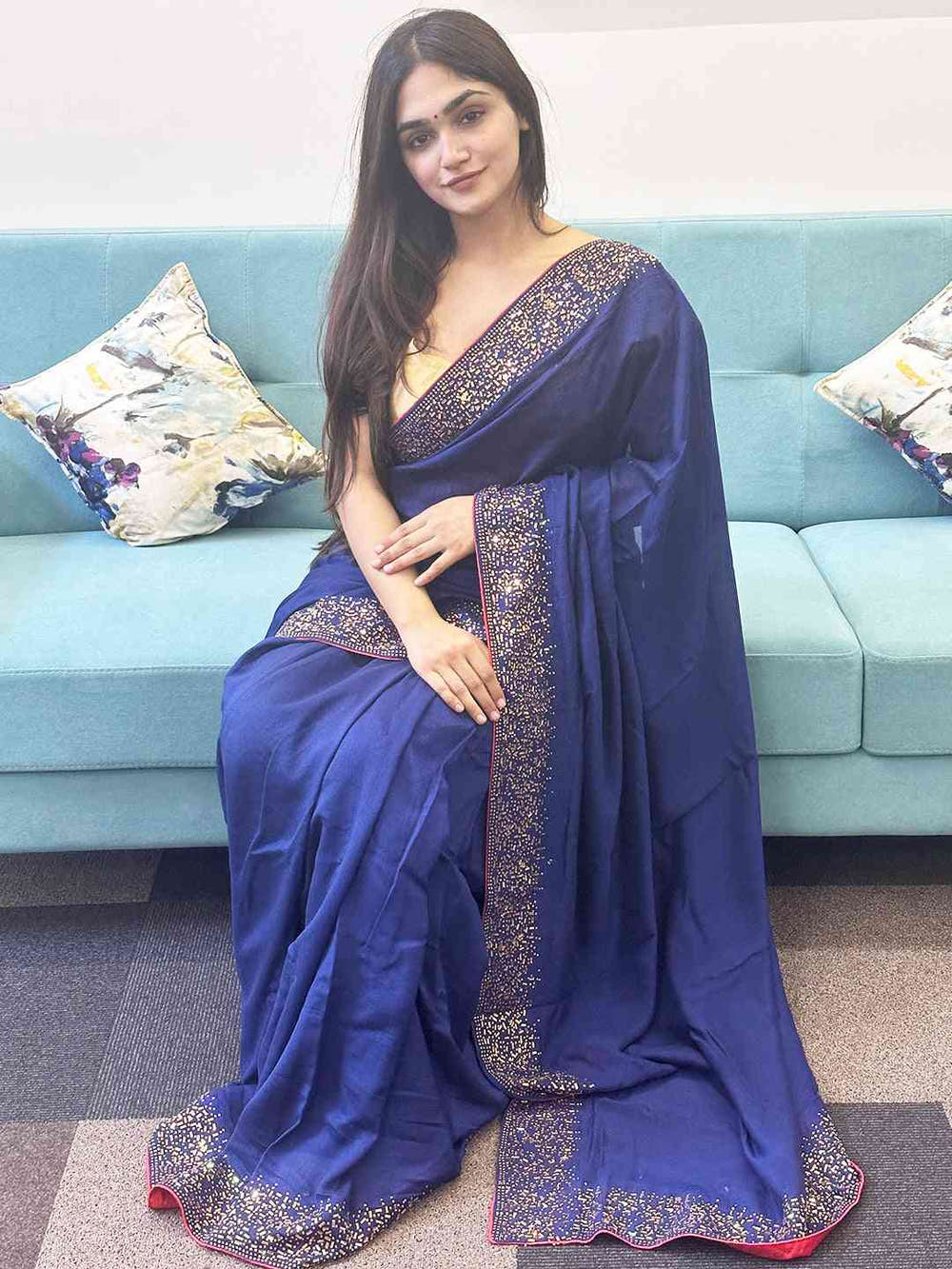 Navy Colour Vichitra Silk Saree