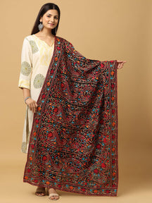Black Green Red Floral Jaal Pashmina Dupatta