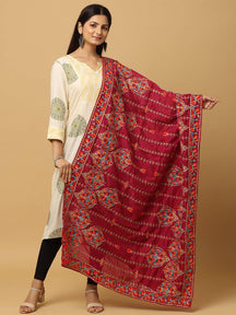 Wine Magenta Fine Work Pashmina Dupatta