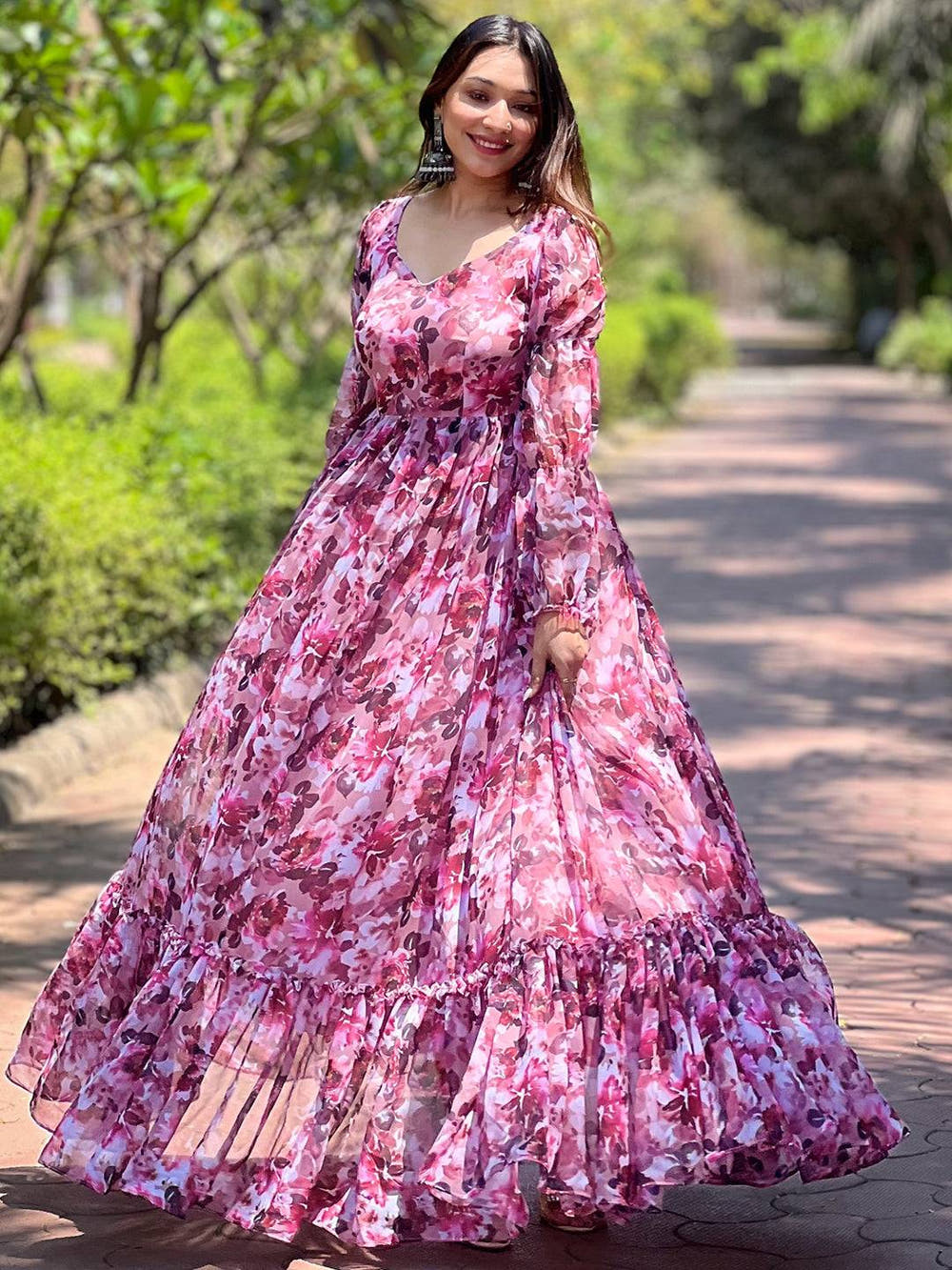 Wine Floral Bundl Print Dress