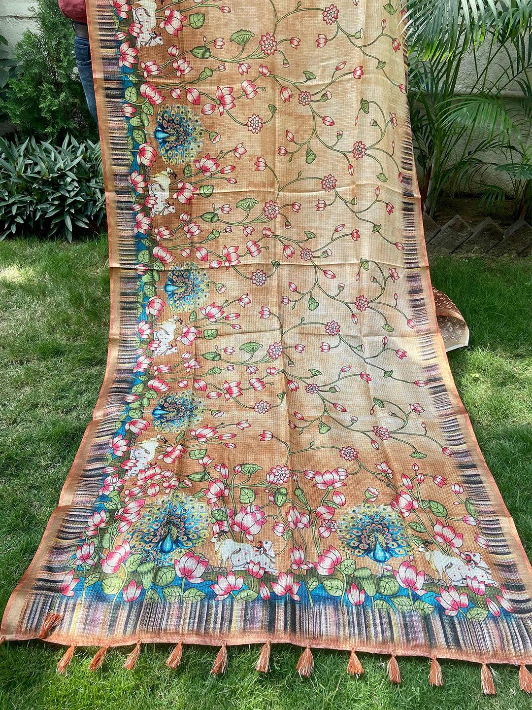 Stylish Soft Kota Doriya Silk Saree with Pichwai Prints and Rich Pallu