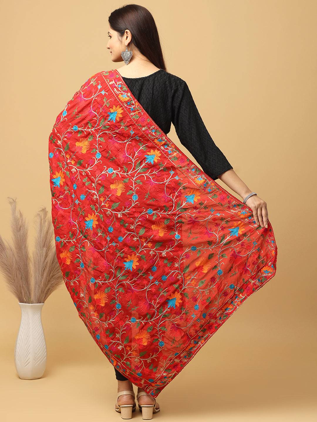 Red Turquoise Sprig Pashmina Dupatta