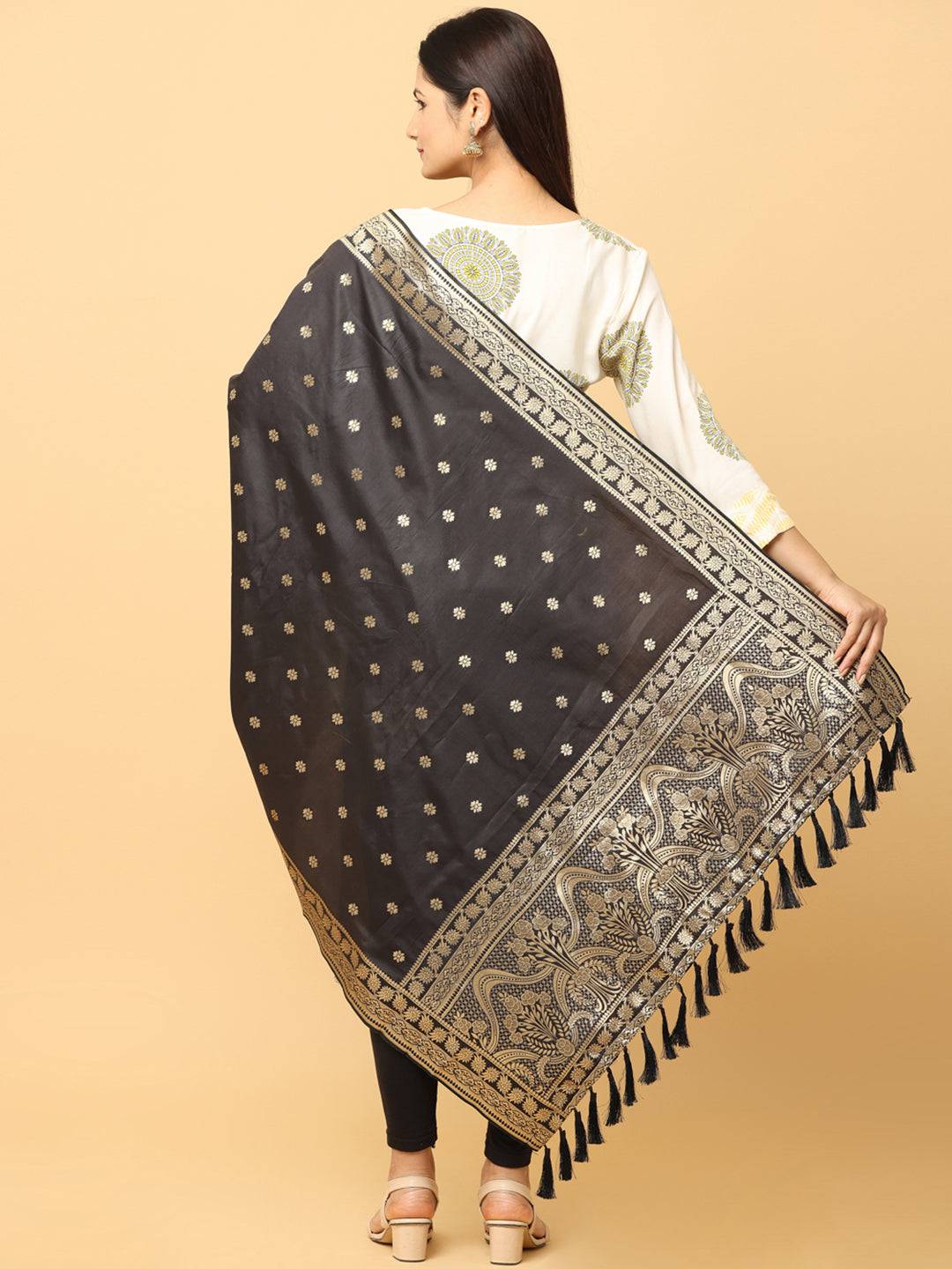 Woven Design Silk Blend Black Colour Dupatta
