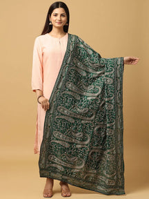 Dark Green Tonal Paisley Pashmina Dupatta