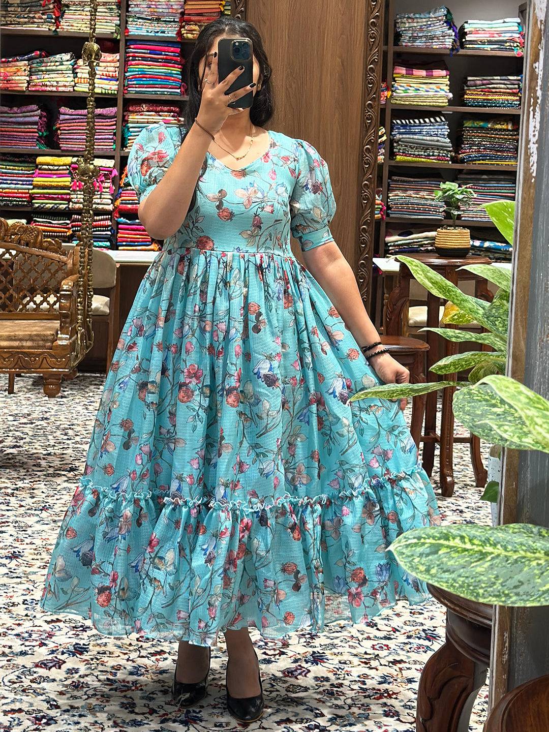 Powder Blue Floral Print Dress