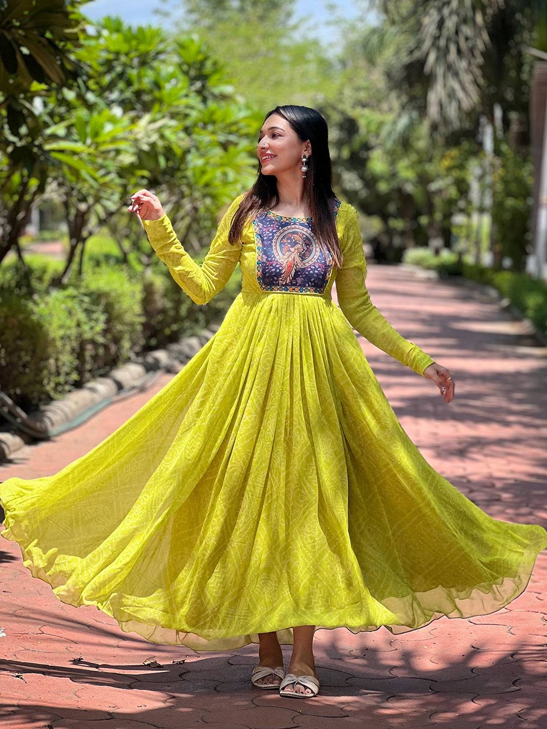 Pea Green Bandhej Dress