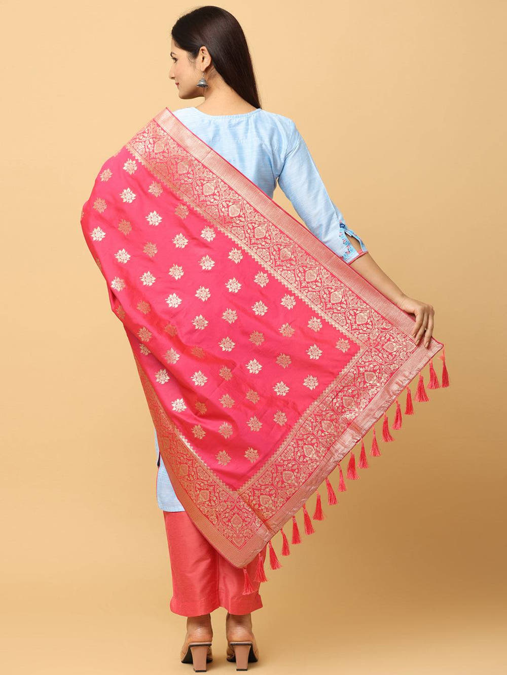 Silk Blend Woven Rani Colour Design Dupatta