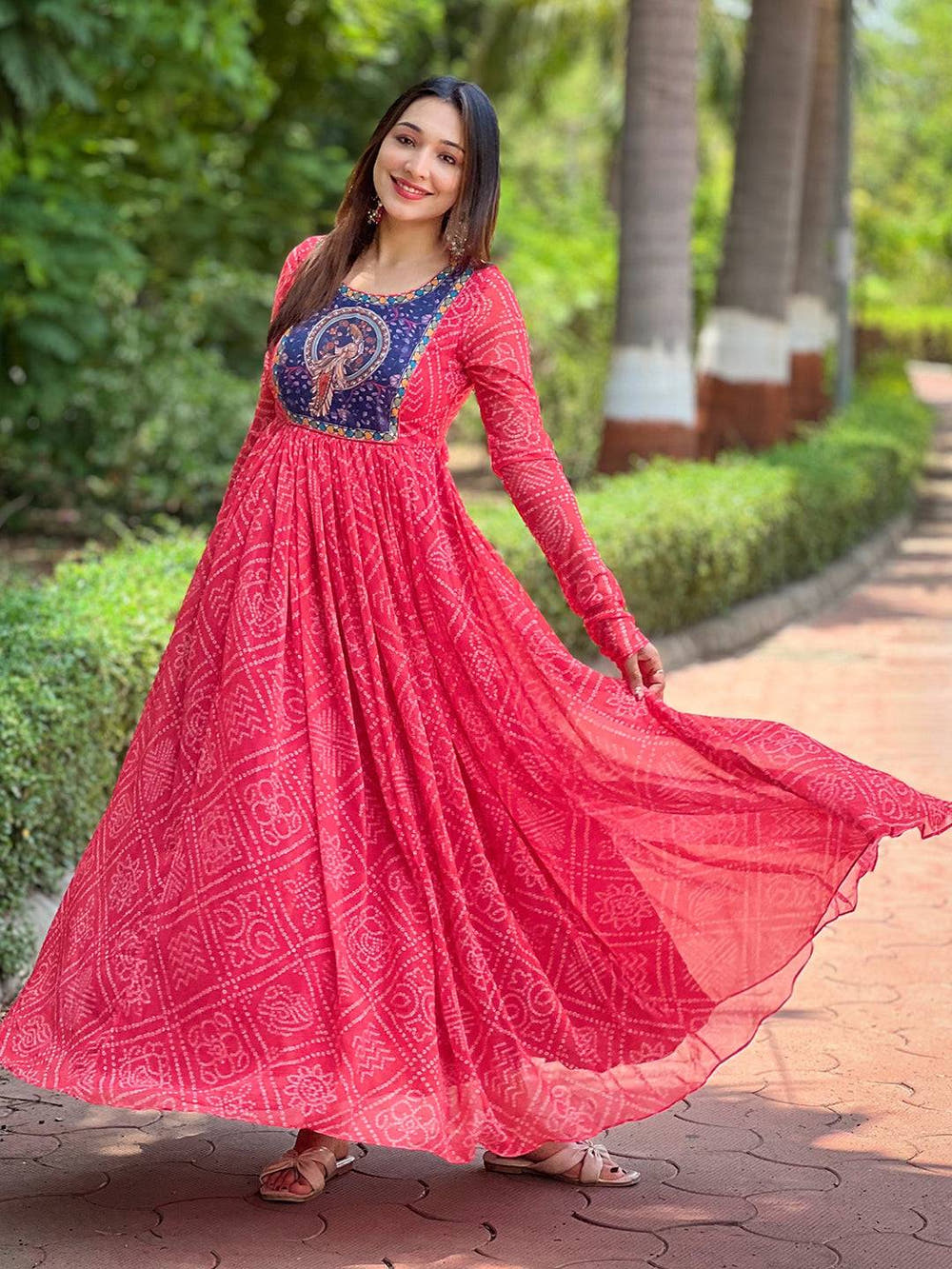 Cherry Red Bandhej Print Dress