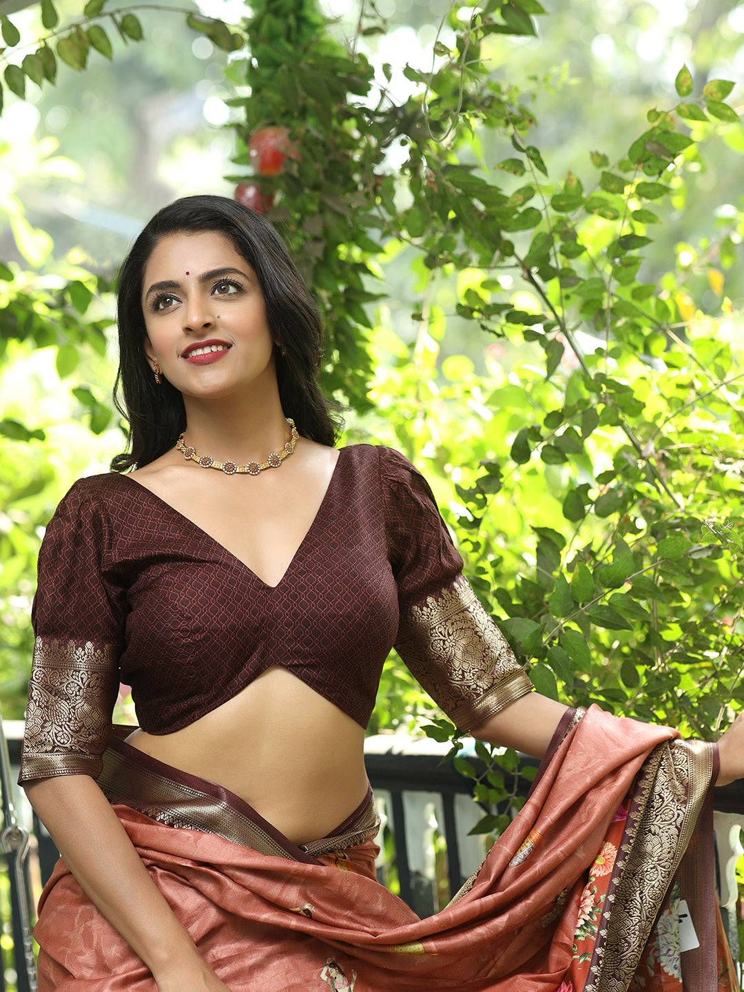 Brown Colour Pure Viscose Dola Silk Saree with Floral Print - Luxe