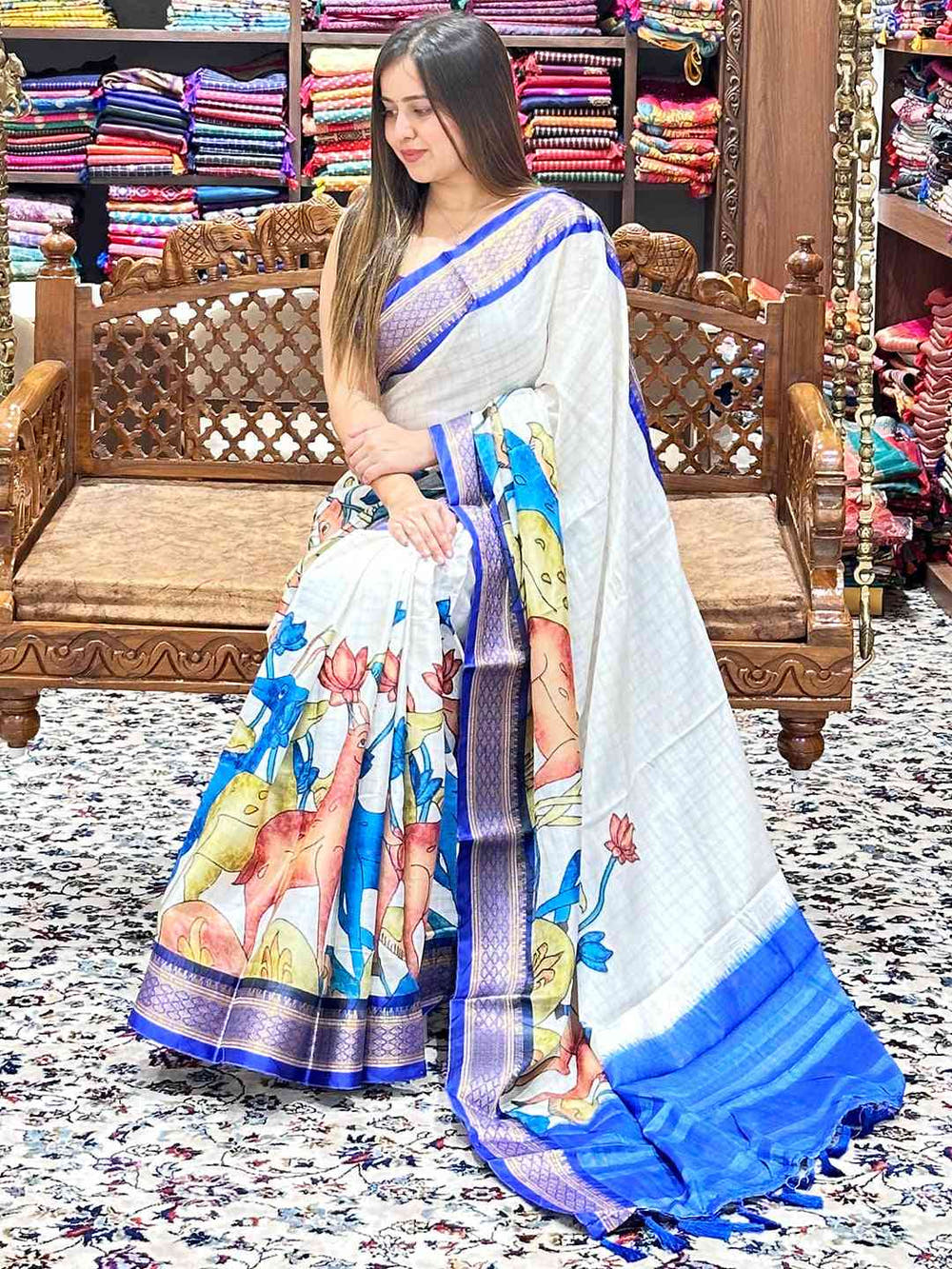 Uppada Silk Saree With Kalamkari Digital Print