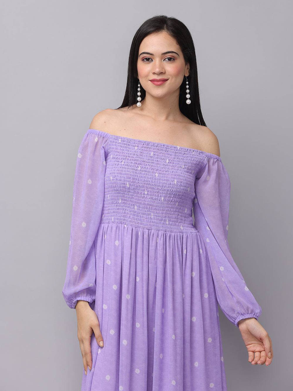 Lilac Polka Dot Smocked Maxi