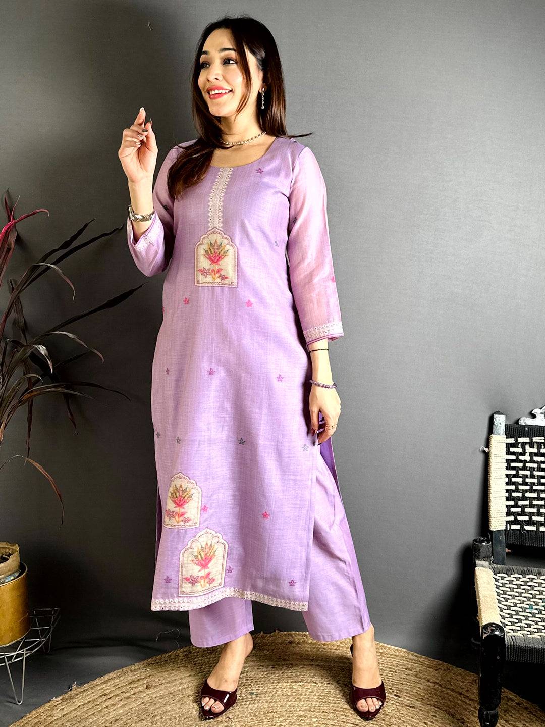 Lavender  Floral  Weave  Dress