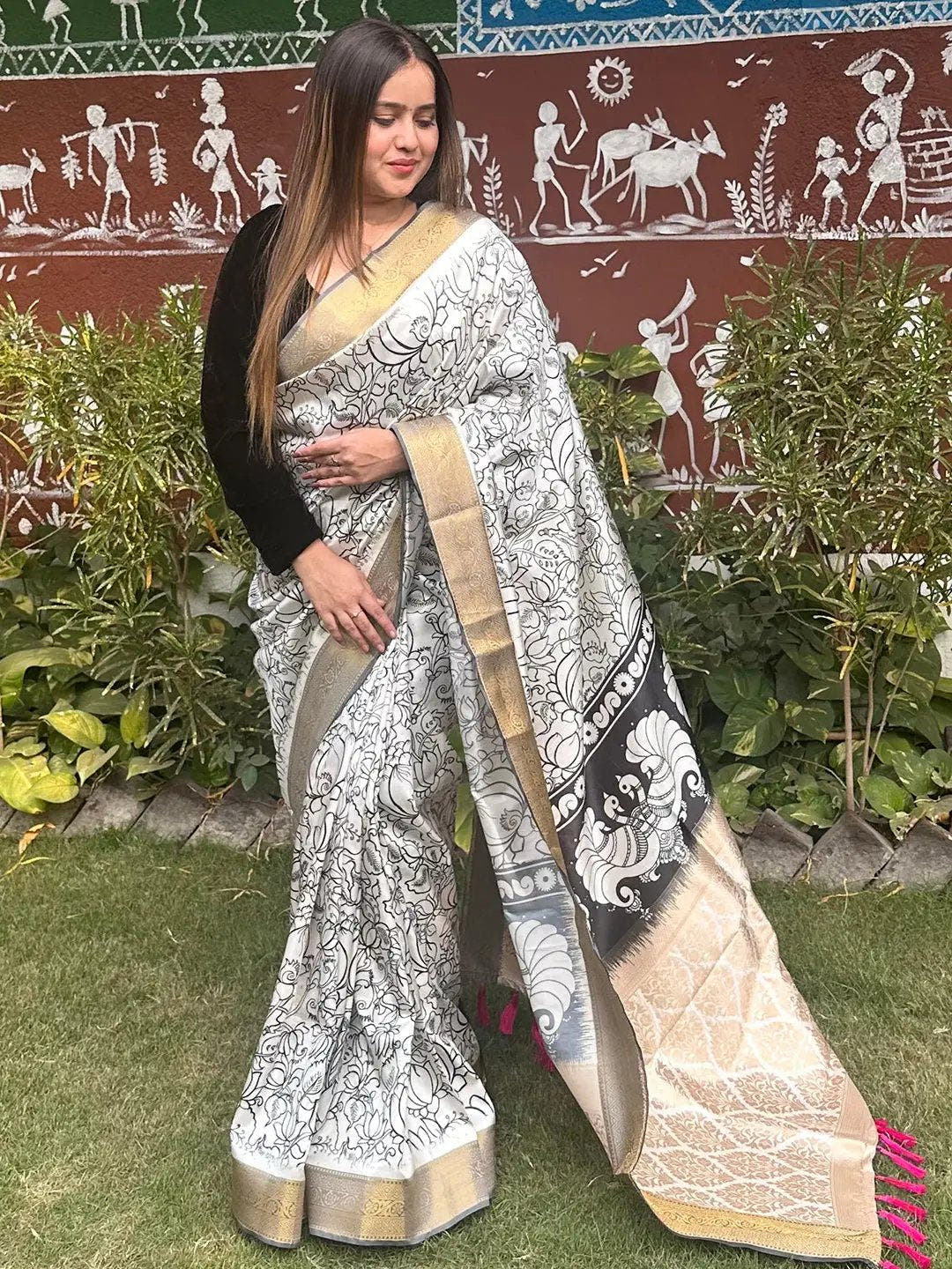 Stunning Kalamkari and Block Print Work Saree