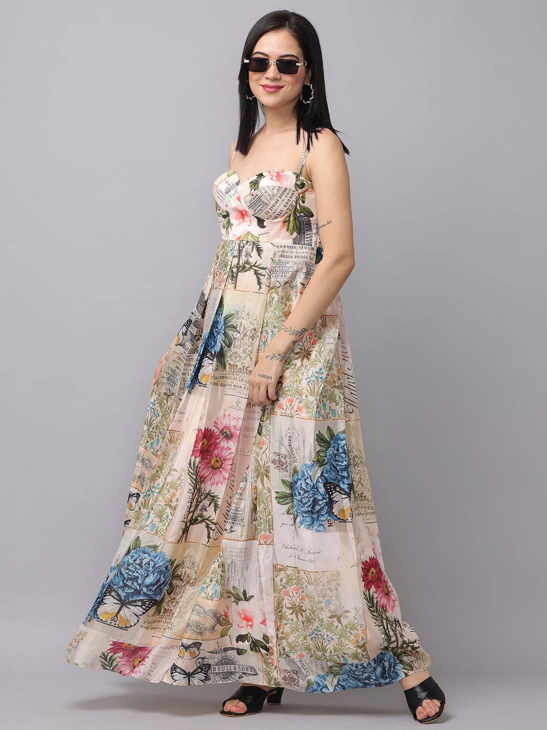 Sweetheart Neck Multi Color Dress