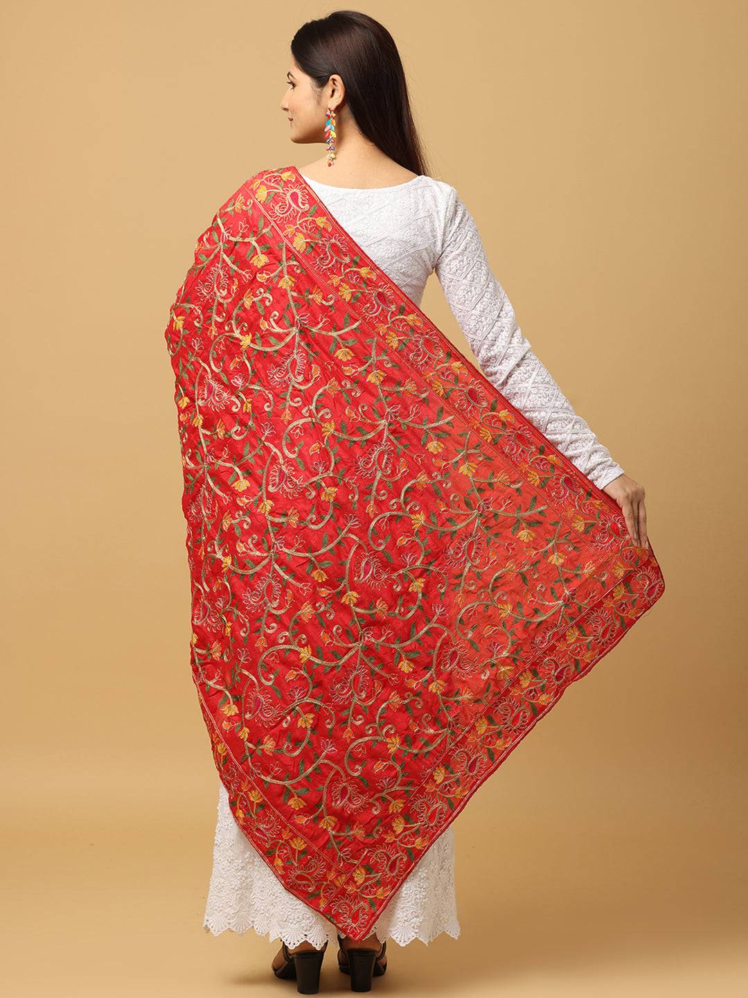 Red Scattered Floral Pashmina Dupatta
