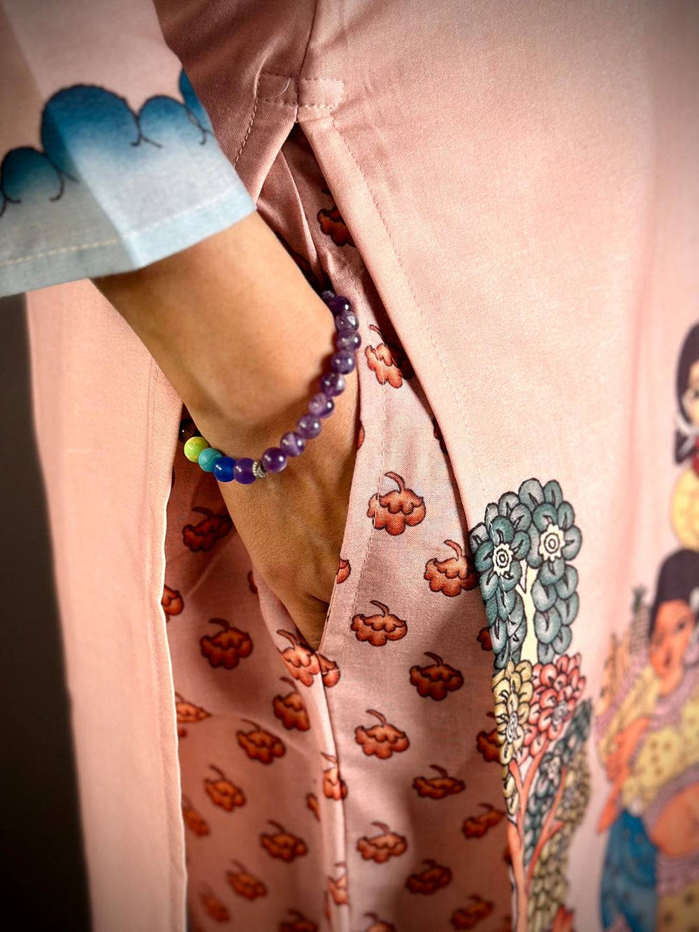 Kalamkari Oval Slit Mul  Kurti