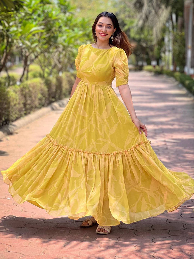 Lime Yellow Abstract Print Dress