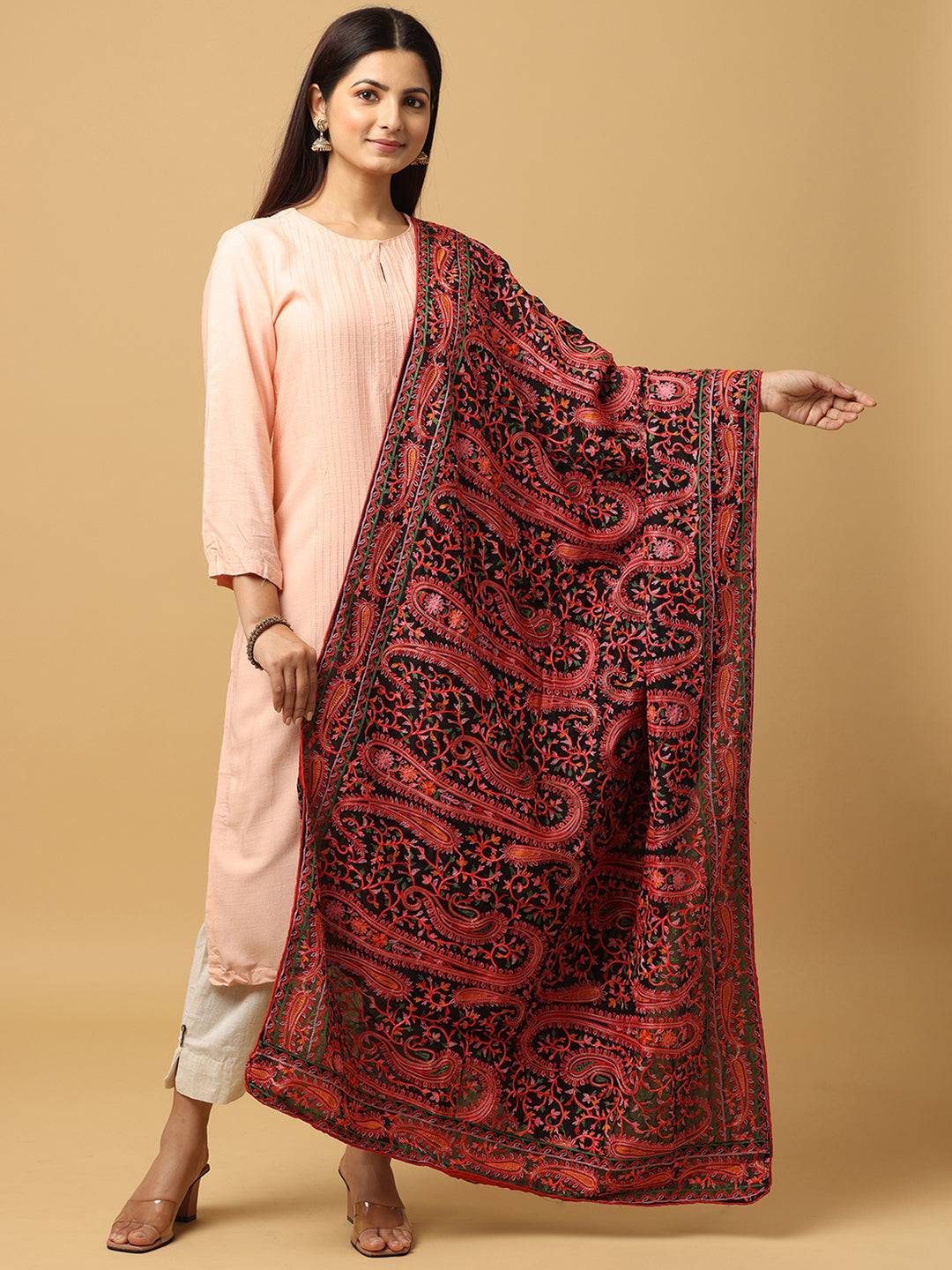 Black Wine Paisley Pashmina Dupatta