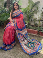 Red Colour Design Linen Saree with Bandhej and kalamkari Digital Print