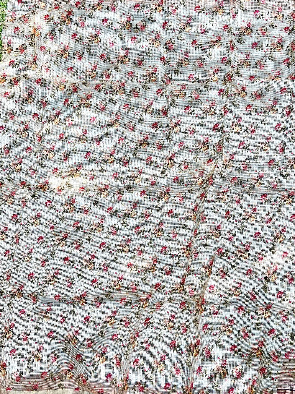 Light Peach Colour Soft Kota Doriya Silk Saree With Flower & abstect Prints