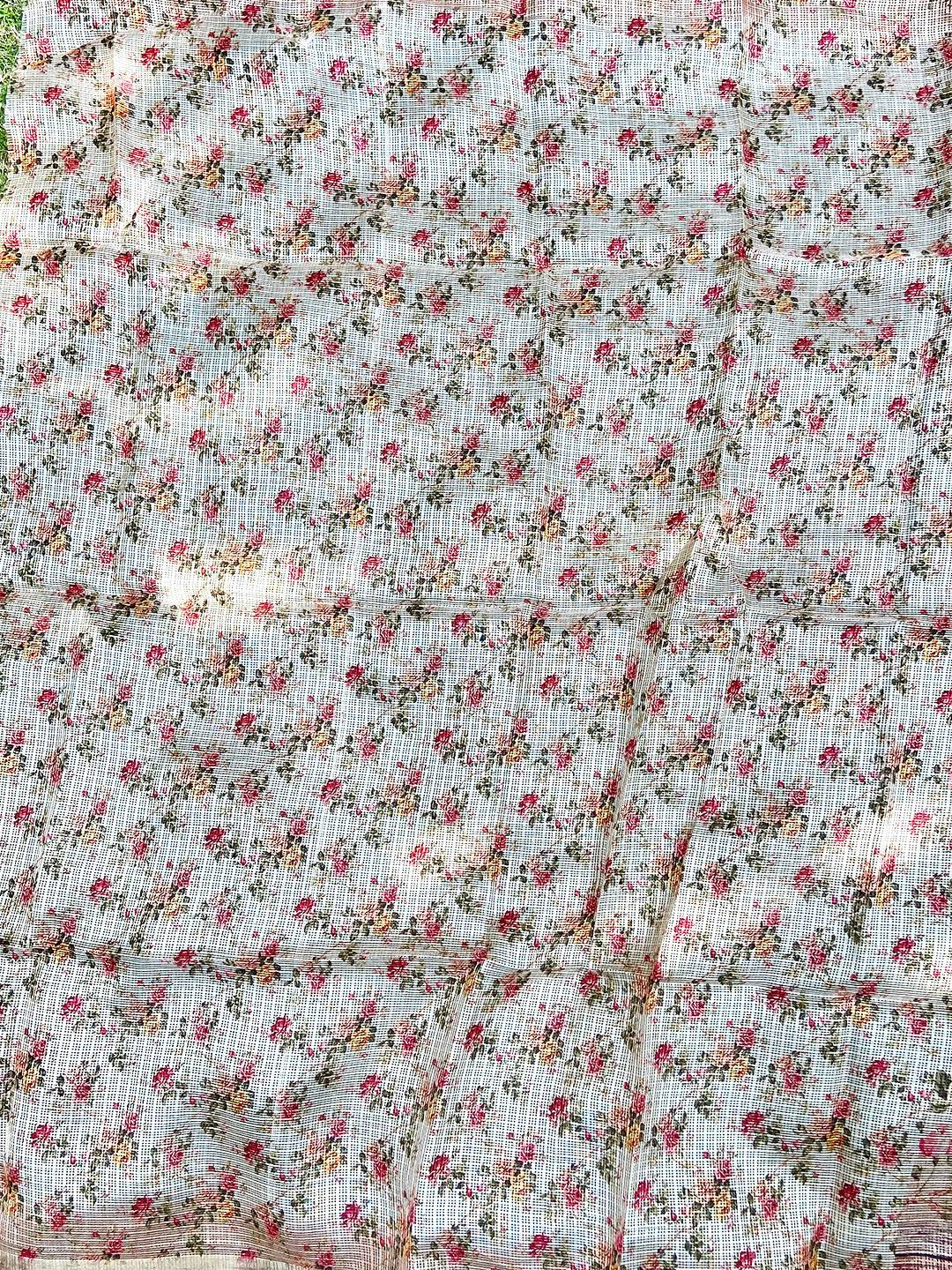 Light Peach Colour Soft Kota Doriya Silk Saree With Flower & abstect Prints