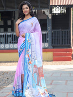 Satin Georgette Lavender Colour Hand Print Saree - Luxe