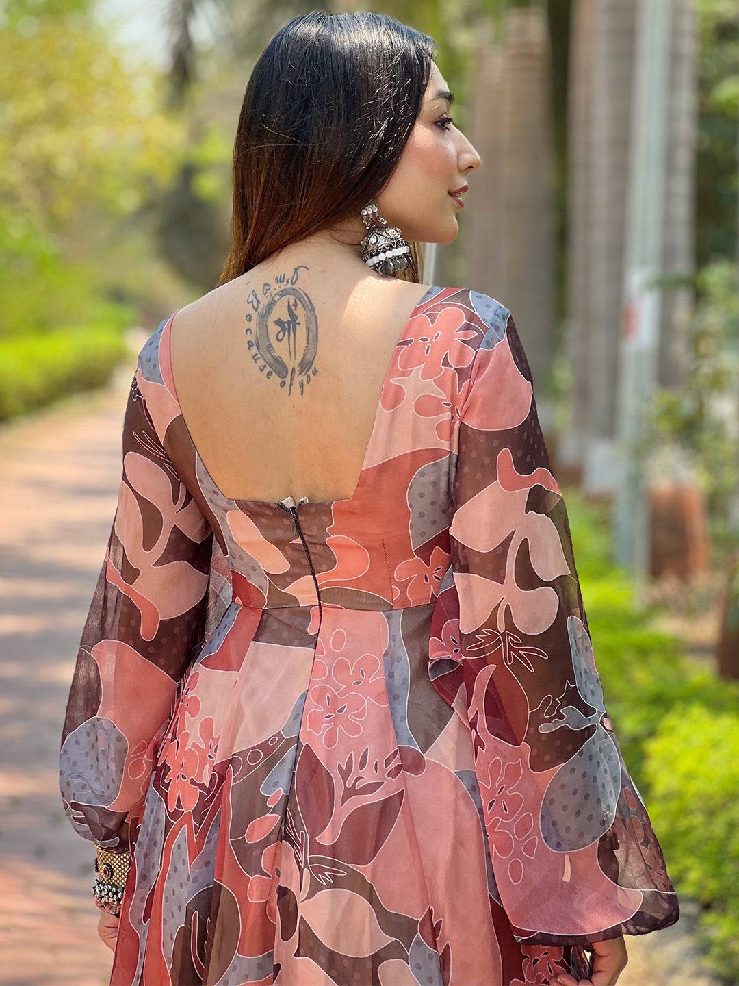 Coffee Brown Abstract Print Dress