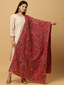 Wine Allover Paisley Border Pashmina Dupatta