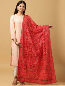 Red Fine Paisley Allover Pashmina Dupatta