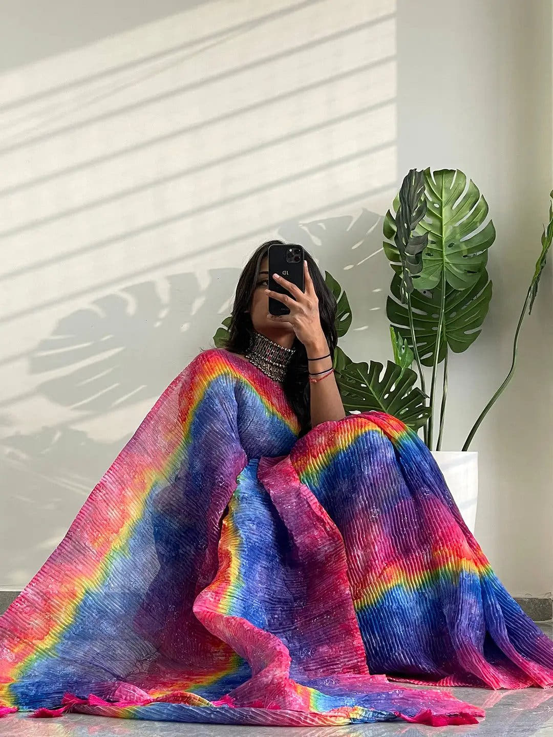 Elevate Your Style with Multy Colored Print Bollywood Design Crash Saree
