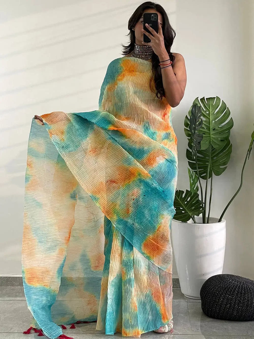 Elevate Your Style with Multy Colored Print Bollywood Design Crash Saree
