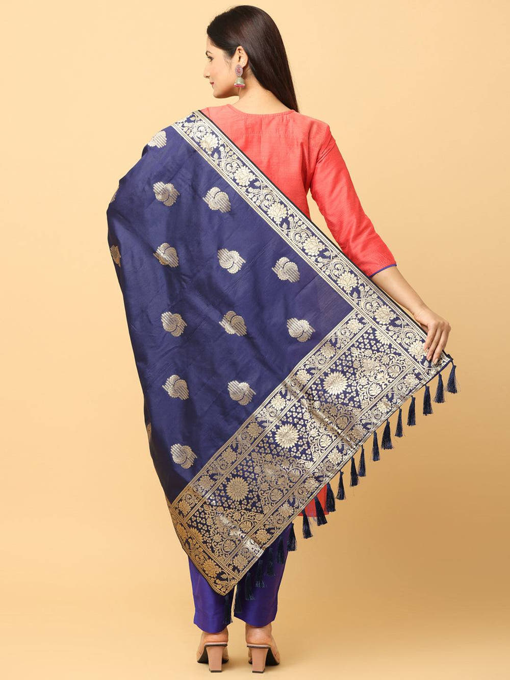 Silk Blend Woven Design Dark Blue Colour Dupatta