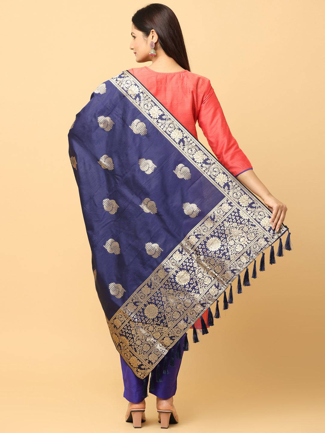 Silk Blend Woven Design Dark Blue Colour Dupatta