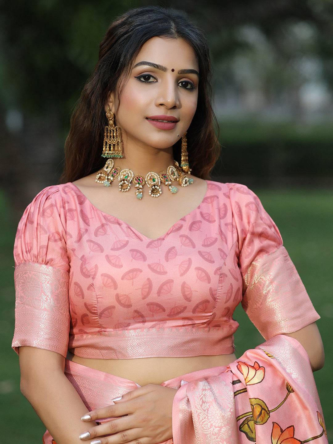 Pink Pure Viscose Dola Silk Saree With Pichwai And Mughal Print - Luxe