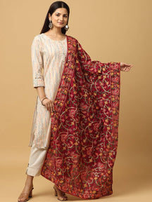 Wine Dense Floral Jaal Pashmina Dupatta