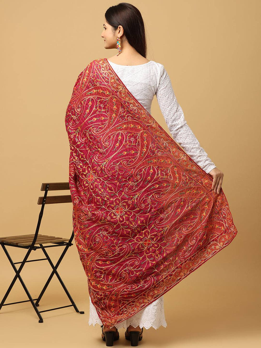 Wine Dense Paisley Pashmina Dupatta