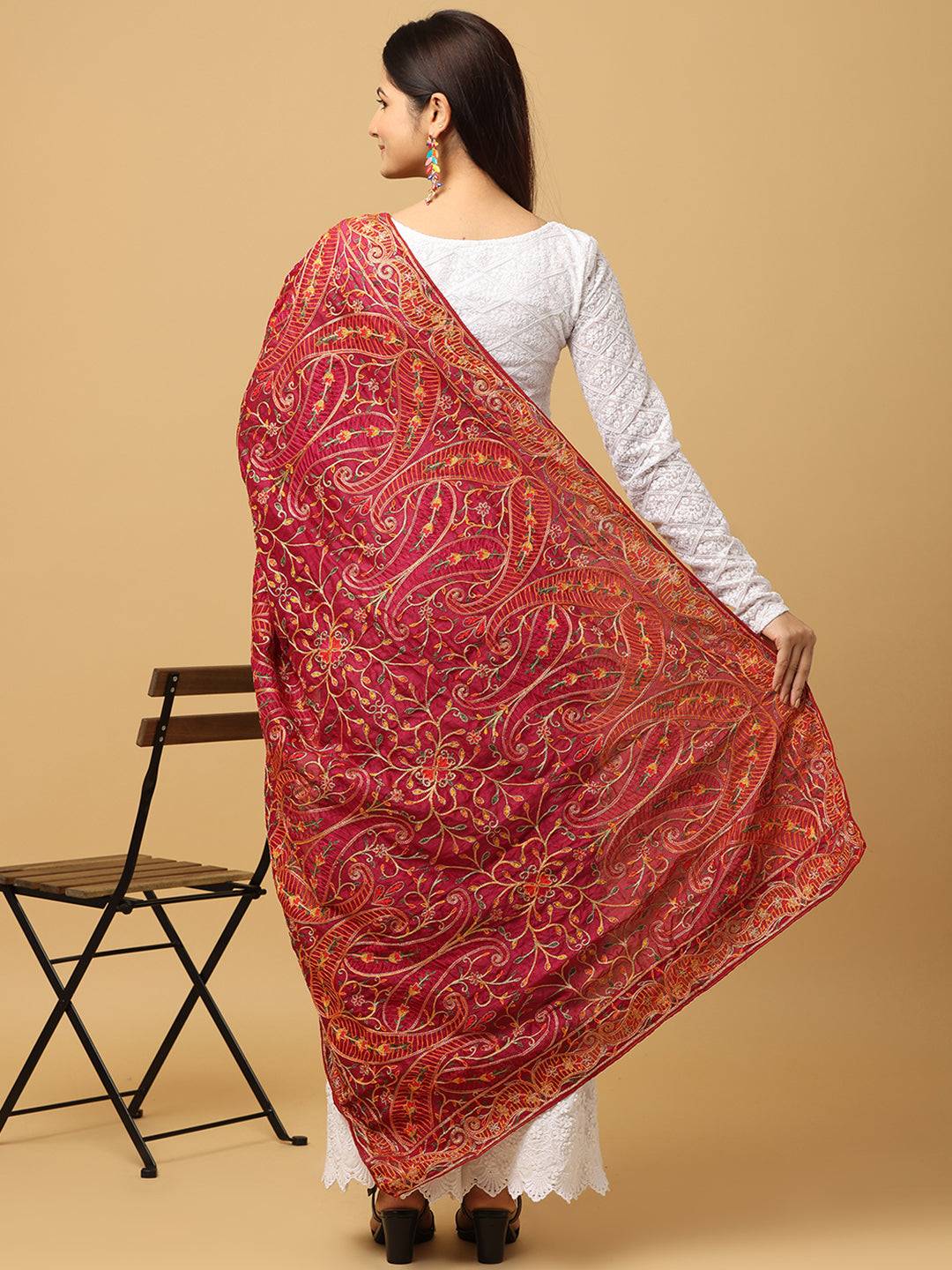 Wine Dense Paisley Pashmina Dupatta