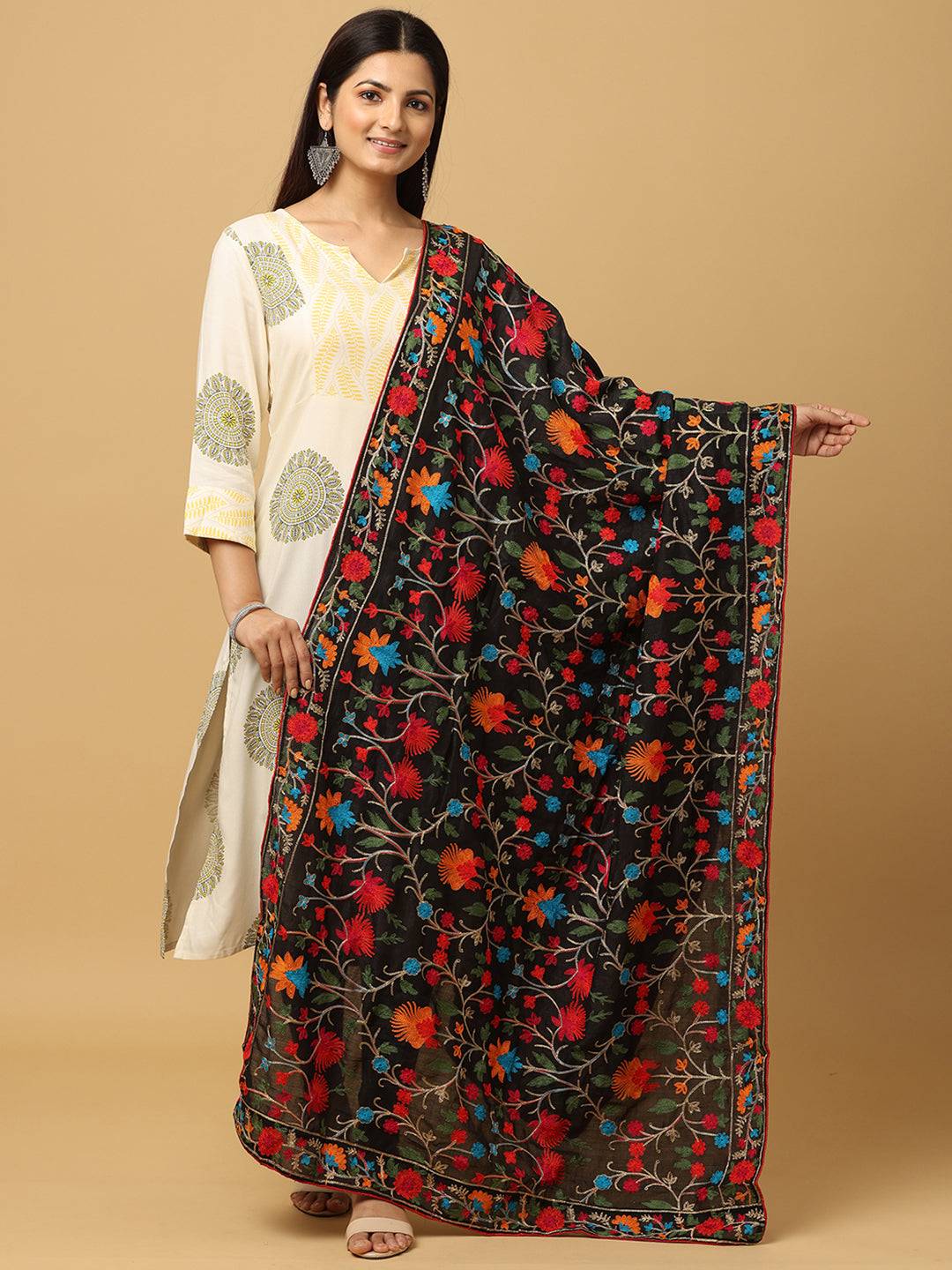 Black Turquoise Sprig Pashmina Dupatta