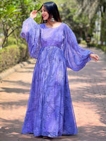 Slate Blue Dolman Puff Sleeve Dress