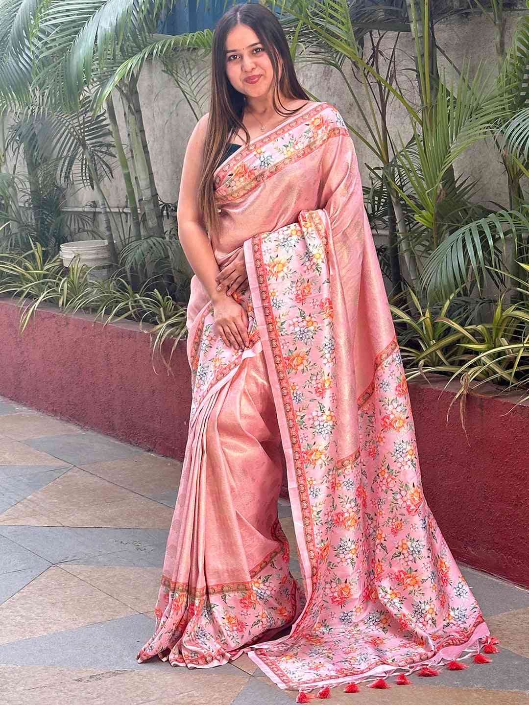 Self Zari Kanjivaram Weaving With Print Saree