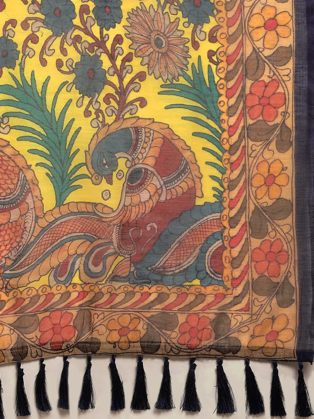 Beautiful Digital Print Kalamakri Design Soft Linen Saree